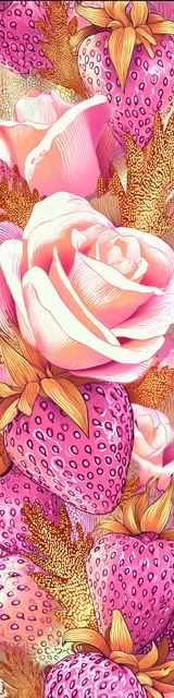 Free strawberry bookmark featuring strawberries and a rose